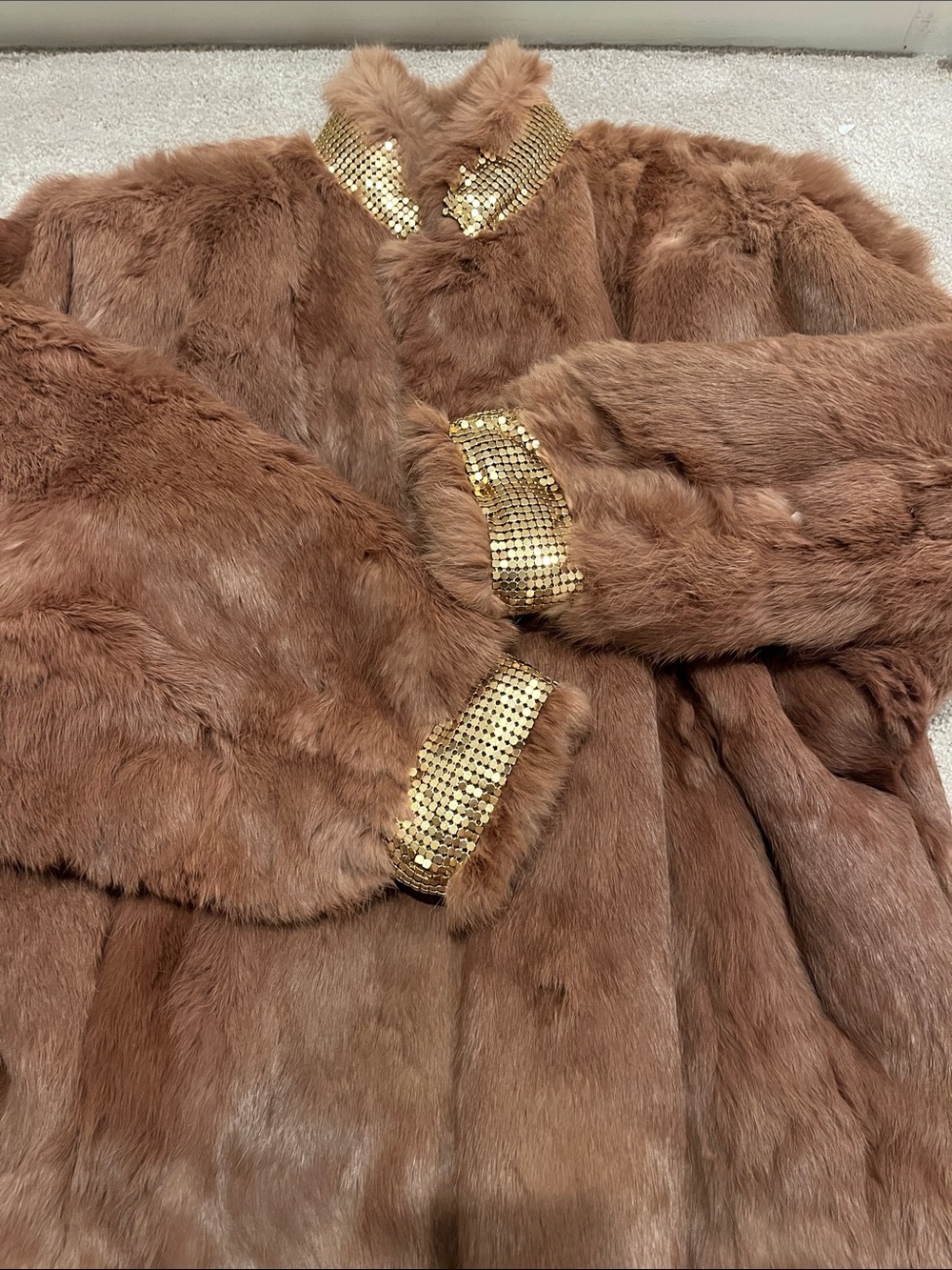 Rabbit fur coat with Gold metal accents